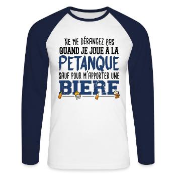 Pétanque Bière Boule Marseille Sud France Cadeau - T-shirt baseball manches longues Homme - blanc/marine - Devant - Nik (191cm)