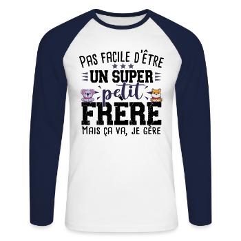 Petit Frère Koala Rox Cadeau Bébé Garçon Famille - T-shirt baseball manches longues Homme - blanc/marine - Devant - Nik (191cm)