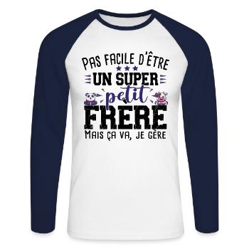Petit Frère Panda Vache Cadeau Bébé Garçon Famille - T-shirt baseball manches longues Homme - blanc/marine - Devant - Nik (191cm)
