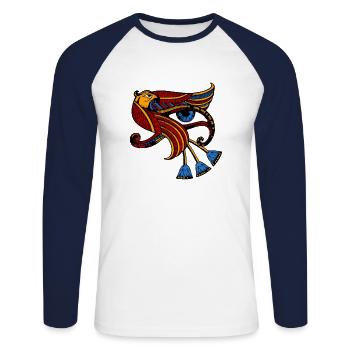 Eye of Horus Egyptian esoteric jewelry art - Unisex Long Sleeve Baseball T-Shirt - white/navy - Front - Nik (191cm)