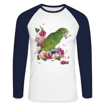 Le perroquet royal amazonien - T-shirt baseball manches longues Homme - blanc/marine - Devant - Nik (191cm)