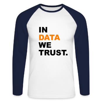Data - Unisex Long Sleeve Baseball T-Shirt - white/navy - Front - Nik (191cm)