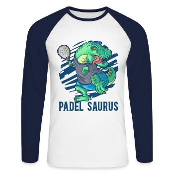 Padel Saurus Dinosaur T Rex Paddle Tennis - Unisex Long Sleeve Baseball T-Shirt - white/navy - Front - Nik (191cm)