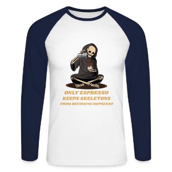 Espresso, Coffee lovers for Happy Skeletons - Unisex Long Sleeve Baseball T-Shirt - white/navy - Front - Nik (191cm)