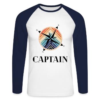 Wind rose captain retro - Unisex Long Sleeve Baseball T-Shirt - white/navy - Front - Nik (191cm)