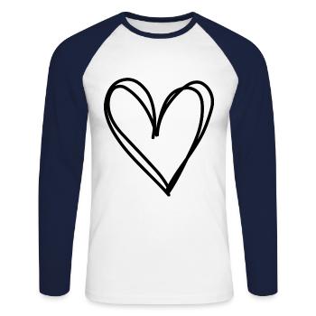Cœur Cœur Amour Amour Partenaire Couples Mignon - T-shirt baseball manches longues Homme - blanc/marine - Devant - Nik (191cm)
