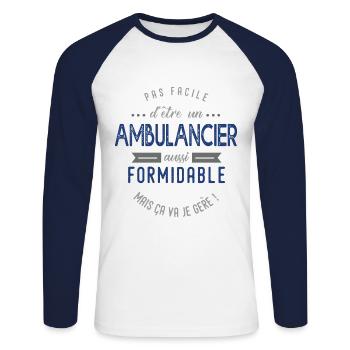 ambulancier Cadeau papa ambulancier formidable - T-shirt baseball manches longues Homme - blanc/marine - Devant - Nik (191cm)