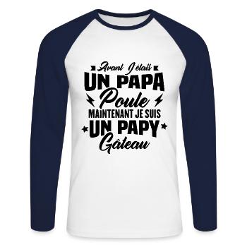 Je suis un papy gâteau, Humour cadeau grand père - T-shirt baseball manches longues Homme - blanc/marine - Devant - Nik (191cm)