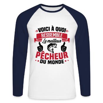 Le meilleur pêcheur du monde Cadeau pêcheur - T-shirt baseball manches longues Homme - blanc/marine - Devant - Nik (191cm)