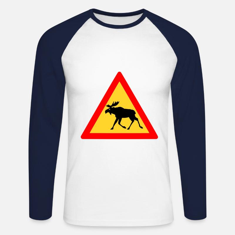Grumpy moose - Unisex Long Sleeve Baseball T-Shirt - white/navy