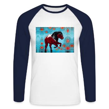 cheval marron peinture - T-shirt baseball manches longues Homme - blanc/marine - Devant - Nik (191cm)