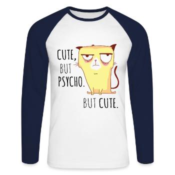 Chat fou le cadeau sucré pour les amis chats - T-shirt baseball manches longues Homme - blanc/marine - Devant - Nik (191cm)