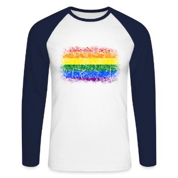 Rainbow Flag Used Look - Unisex Long Sleeve Baseball T-Shirt - white/navy - Front - Nik (191cm)