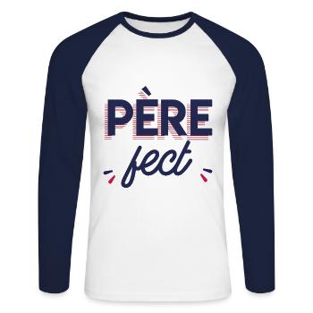 Vater fect - Unisex Baseballshirt langarm - Weiß/Navy - Vorne - Nik (191cm)