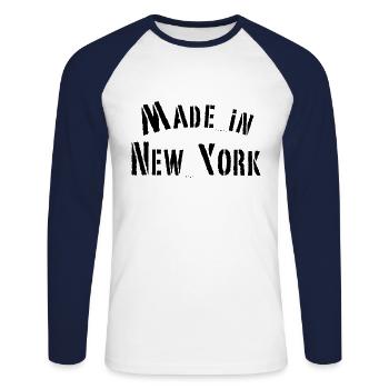 Fabriqué à New York - T-shirt baseball manches longues Homme - blanc/marine - Devant - Nik (191cm)
