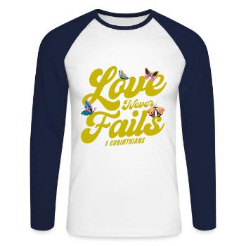Christian Religious Bible Verse Gift - Unisex Long Sleeve Baseball T-Shirt - white/navy - Front - Nik (191cm)