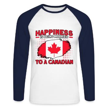 Drapeau canadien Cadeau racines canadiennes - T-shirt baseball manches longues Homme - blanc/marine - Devant - Nik (191cm)