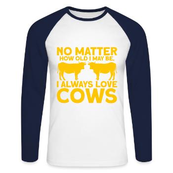 Ich werde Kühe immer lieben Kuh Geschenk - Unisex Baseballshirt langarm - Weiß/Navy - Vorne - Nik (191cm)