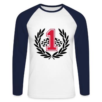 Racing team number one - T-shirt baseball manches longues Homme - blanc/marine - Devant - Nik (191cm)