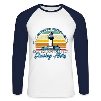 Contrôle de la circulation aérienne Contrôleur de la circulation aérienne Cadeau de l’aéroport - T-shirt baseball manches longues Homme - blanc/marine - Devant - Nik (191cm)