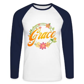 Inspirational Christian Religious Gift - Unisex Long Sleeve Baseball T-Shirt - white/navy - Front - Nik (191cm)
