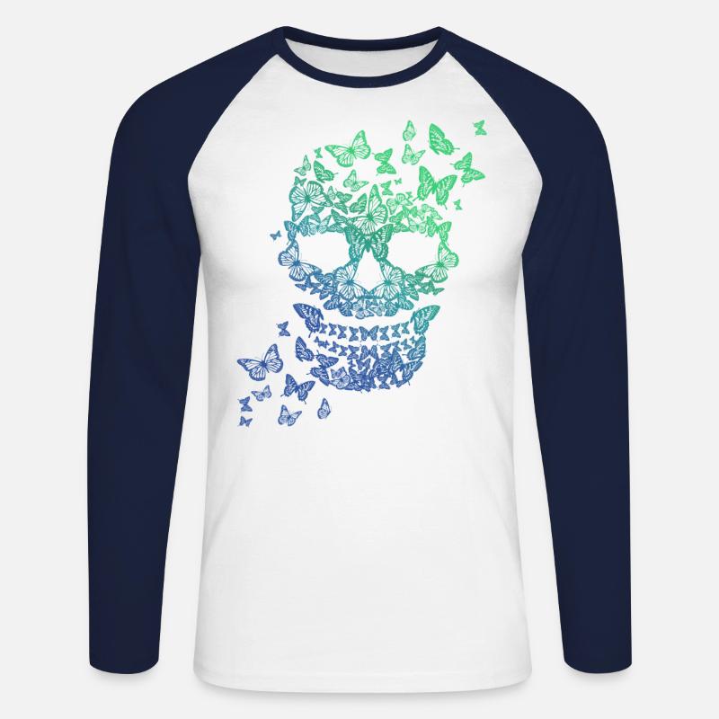 Schmetterling Schädel - Unisex Baseballshirt langarm - Weiß/Navy