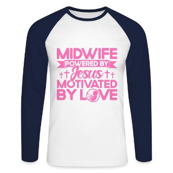 Obstétricien Sage-femme LD Travail Cadeau - T-shirt baseball manches longues Homme - blanc/marine - Devant - Nik (191cm)