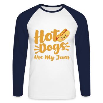 Hot Dogs sind meine Marmelade Hot Dog Geschenk - Unisex Baseballshirt langarm - Weiß/Navy - Vorne - Nik (191cm)