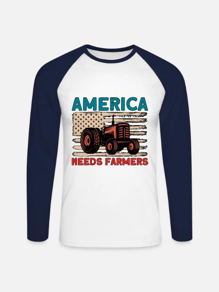 Farm Tractor Agriculture Gift - Unisex Long Sleeve Baseball T-Shirt - white/navy