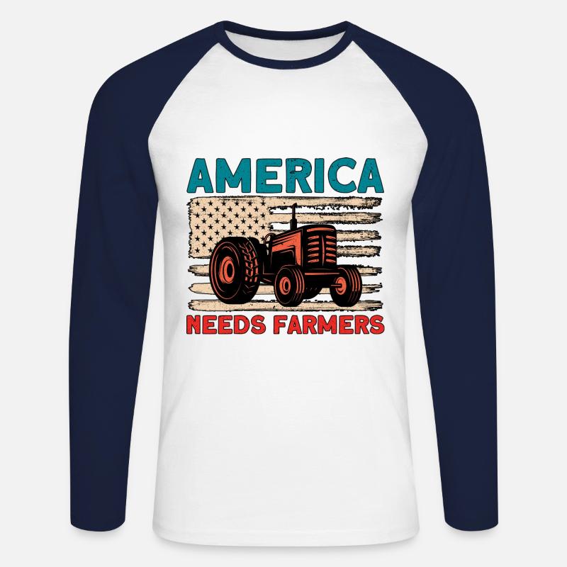 Bauernhof Traktor Landwirtschaft Geschenk - Unisex Baseballshirt langarm - Weiß/Navy