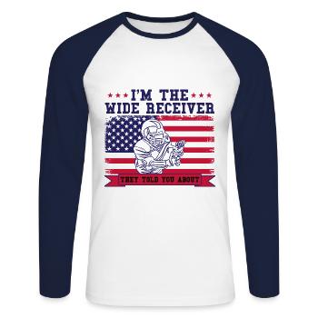 Football Game Football Player American Football - Unisex Long Sleeve Baseball T-Shirt - white/navy - Front - Nik (191cm)