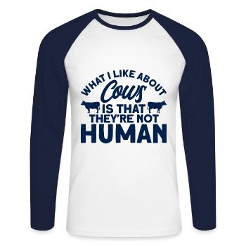 Ce que j’aime chez les vaches Cadeau de vache - T-shirt baseball manches longues Homme - blanc/marine - Devant - Nik (191cm)