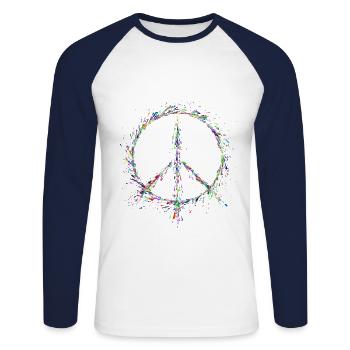 Peace in paint drops - Unisex Long Sleeve Baseball T-Shirt - white/navy - Front - Nik (191cm)