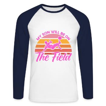 Sportfan Fußball Mama Fußball Geschenk - Unisex Baseballshirt langarm - Weiß/Navy - Vorne - Nik (191cm)