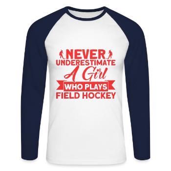 Field hockey game indoor field hockey team sports - Unisex Long Sleeve Baseball T-Shirt - white/navy - Front - Nik (191cm)