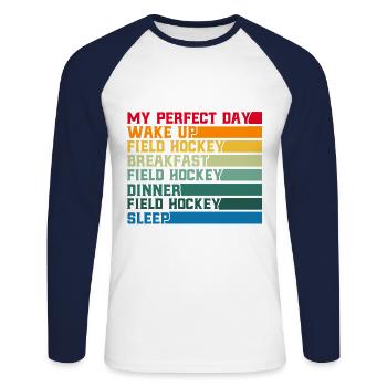 Feldhockey Spieler Mannschaftssport Hallen Feldhoc - Unisex Baseballshirt langarm - Weiß/Navy - Vorne - Nik (191cm)