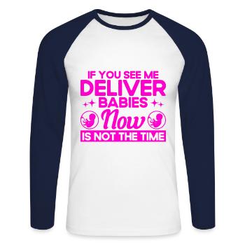Sage-femme obstétricienne Doula Gift - T-shirt baseball manches longues Homme - blanc/marine - Devant - Nik (191cm)