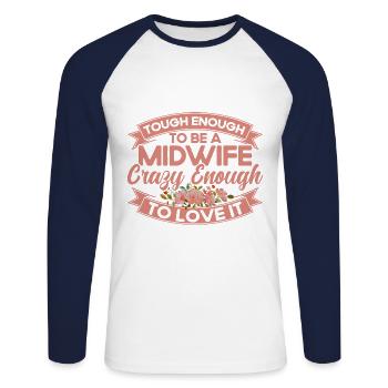 Obstetrician Midwife LD Work Gift - Unisex Long Sleeve Baseball T-Shirt - white/navy - Front - Nik (191cm)