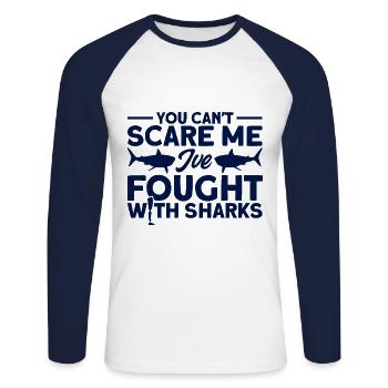 I fought with sharks Amputee Gift - Unisex Long Sleeve Baseball T-Shirt - white/navy - Front - Nik (191cm)