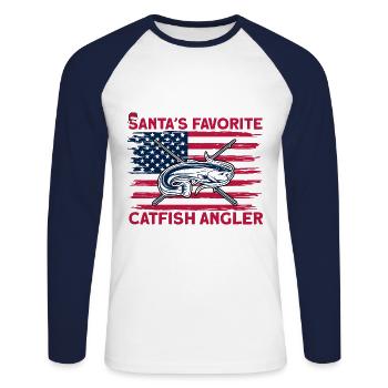 Welsa, pêcheur de poisson-chat préféré du Père Noël - T-shirt baseball manches longues Homme - blanc/marine - Devant - Nik (191cm)