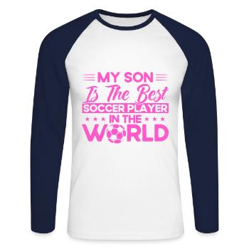 Fußball Mama Sportfan Fußball Geschenk - Unisex Baseballshirt langarm - Weiß/Navy - Vorne - Nik (191cm)