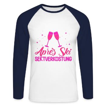 Apres Ski Après Ski Sektverkostung Geschenk - Unisex Baseballshirt langarm - Weiß/Navy - Vorne - Nik (191cm)