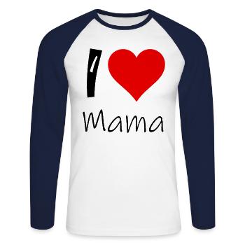 J'aime le coeur de maman - T-shirt baseball manches longues Homme - blanc/marine - Devant - Nik (191cm)