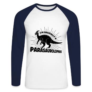 Parasaurolophus Dinosaur Lover Gift - Unisex Long Sleeve Baseball T-Shirt - white/navy - Front - Nik (191cm)