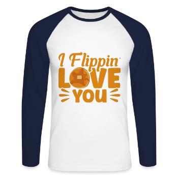 Fluffy Flat Cake Pancake Lovers Pan Pank - T-shirt baseball manches longues Homme - blanc/marine - Devant - Nik (191cm)