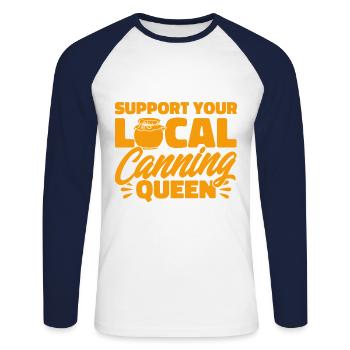 Soutenez votre conserverie locale Queen Einma - T-shirt baseball manches longues Homme - blanc/marine - Devant - Nik (191cm)