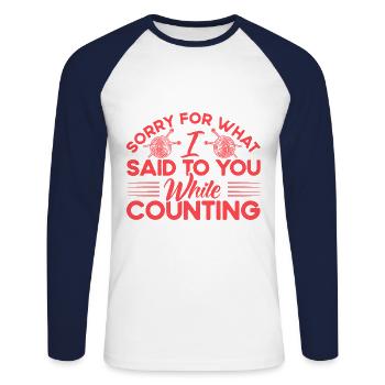 Knitting Yarn Knitting Quilting Gift - Unisex Long Sleeve Baseball T-Shirt - white/navy - Front - Nik (191cm)