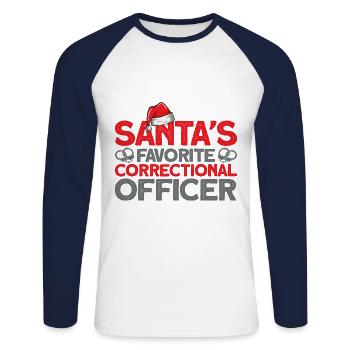 Gefängniswärter Justizvollzugsbeamter Handschellen - Unisex Baseballshirt langarm - Weiß/Navy - Vorne - Nik (191cm)