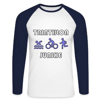Triathlon Junkie - T-shirt baseball manches longues Homme - blanc/marine - Devant - Nik (191cm)