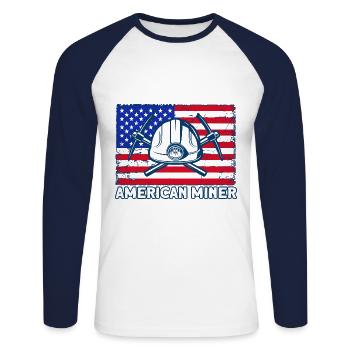 Mineurs de charbon Mineurs souterrains Exploitation minière - T-shirt baseball manches longues Homme - blanc/marine - Devant - Nik (191cm)